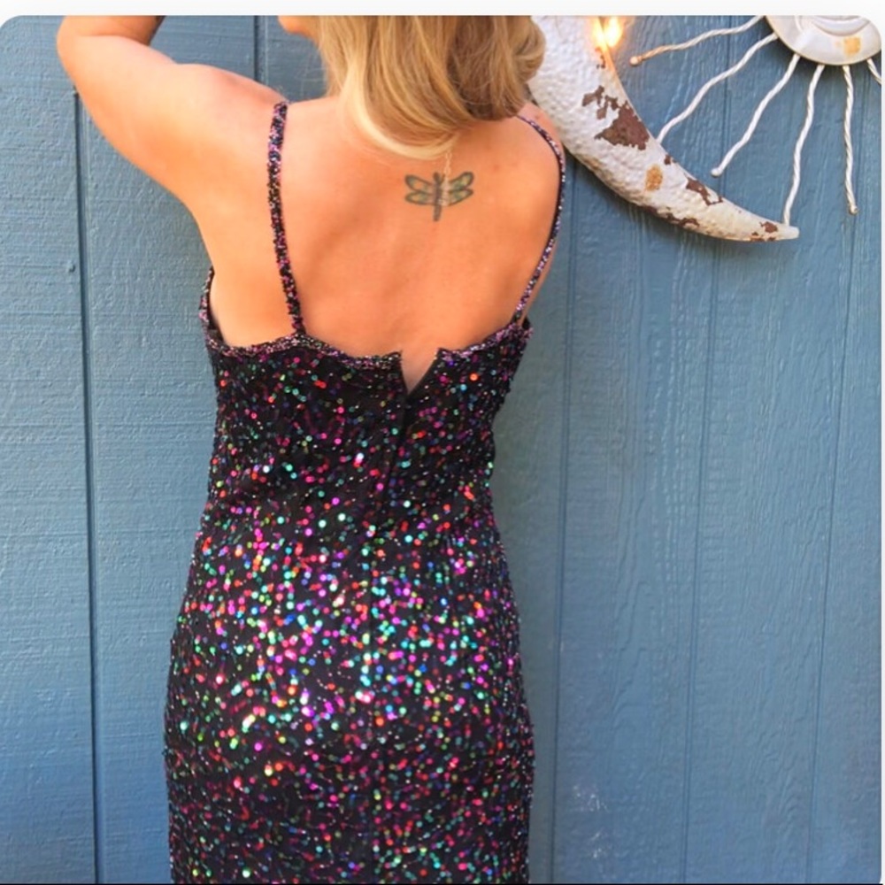 Vintage silk rainbow sequin gown - Picture 5 of 11